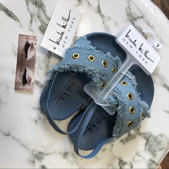 ‼️ Nicole Miller Baby Girl Denim Slip On Sandals - Picture 5 of 8
